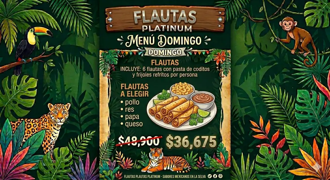 Menú Flautas para fiesta infantil — Domingo, $36,675
