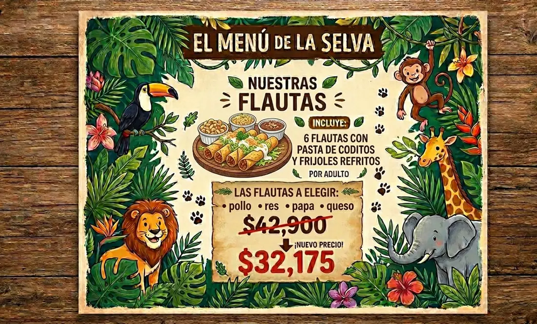 Menú Flautas para fiesta infantil — Lunes a Jueves, $32,175