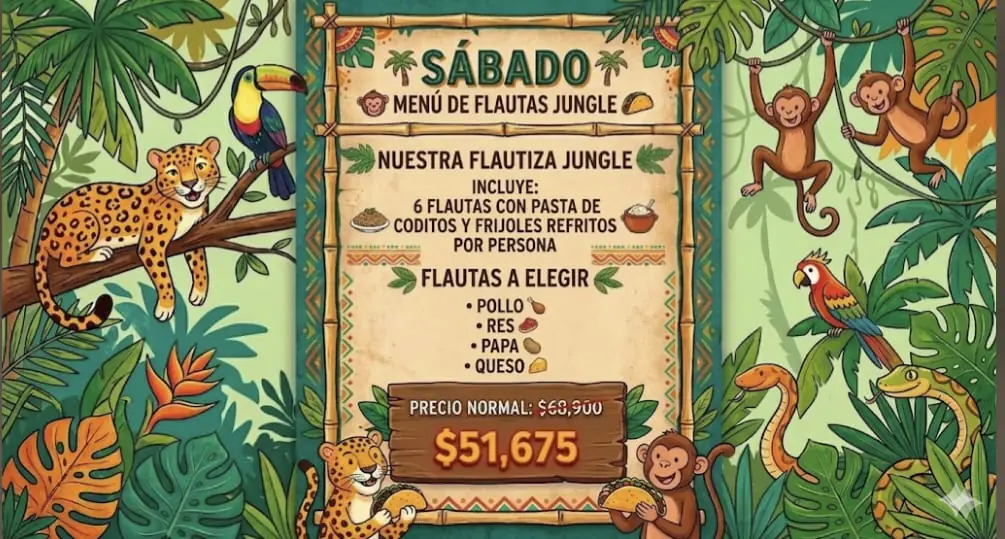 Menú Flautas para fiesta infantil — Sábado, $51,675