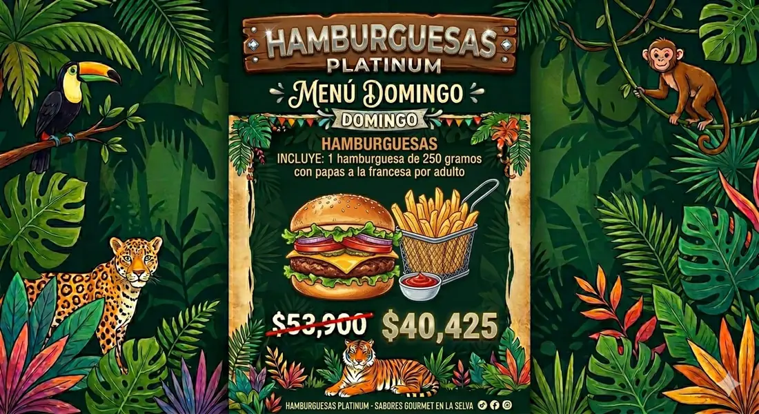 Menú Hamburguesas para fiesta infantil — Domingo, $40,425