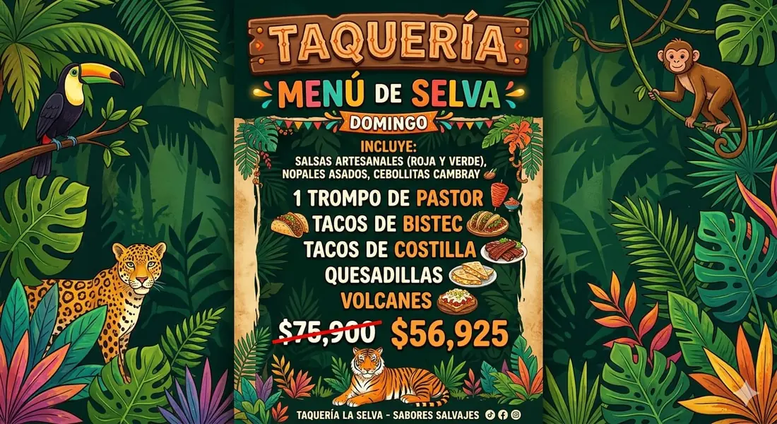 Menú Taquería para fiesta infantil — Domingo, $56,925