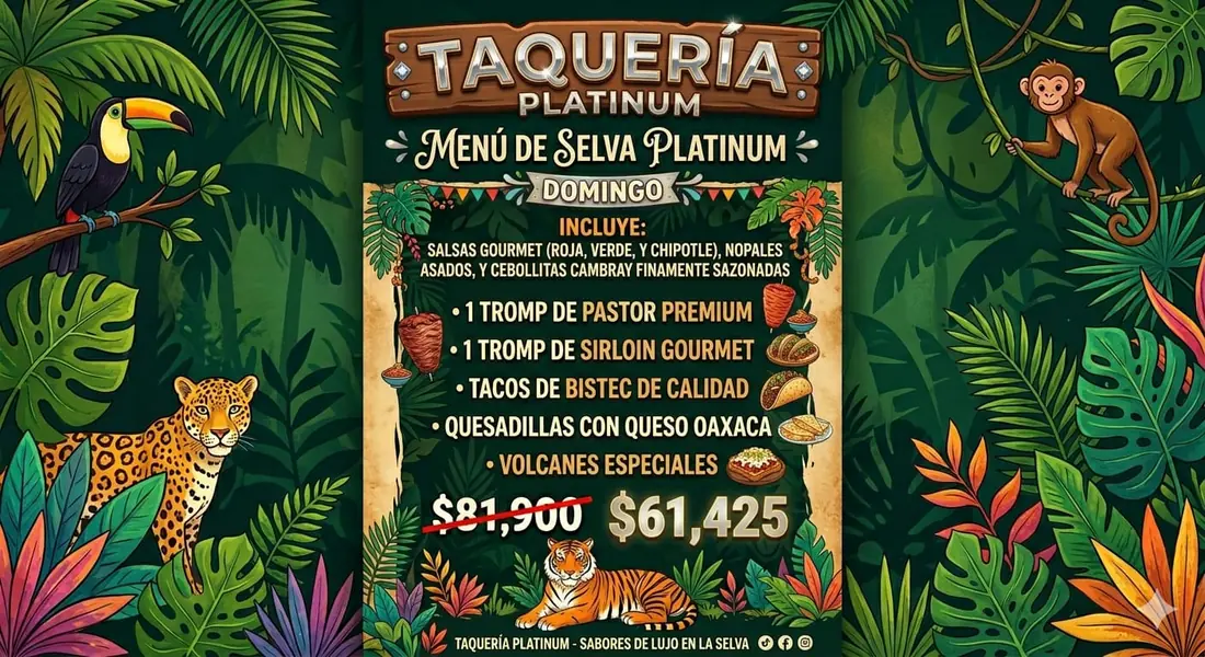 Menú Taquería Platinum para fiesta infantil — Domingo, $61,425