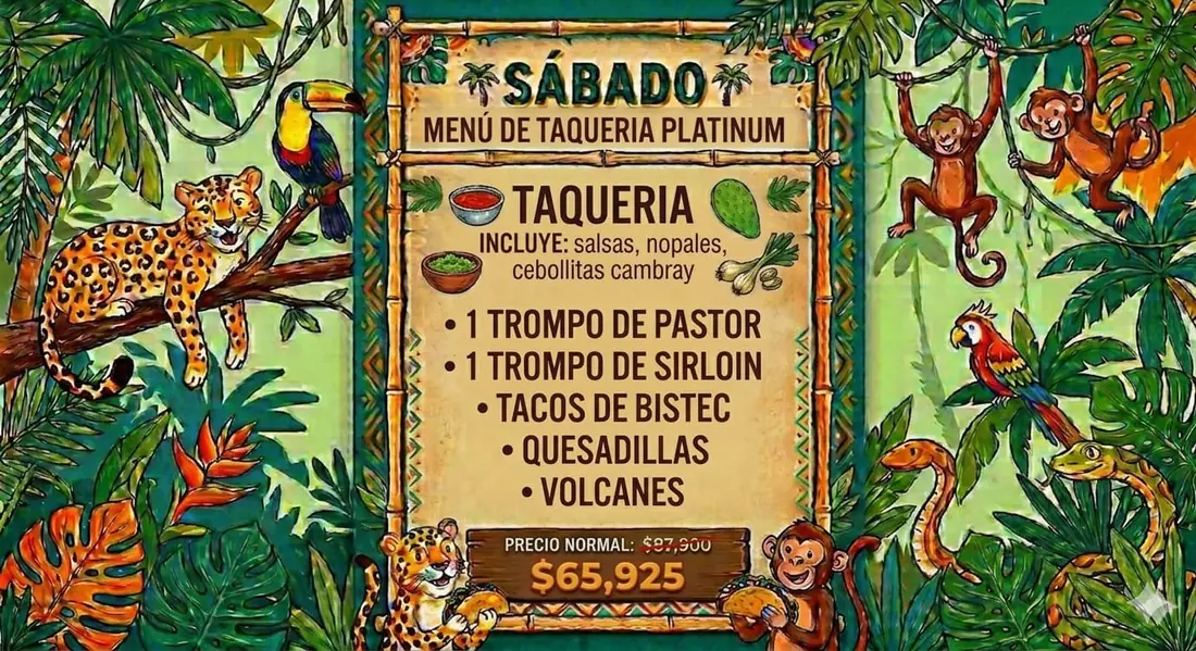 Menú Taquería Platinum para fiesta infantil — Sábado, $65,925