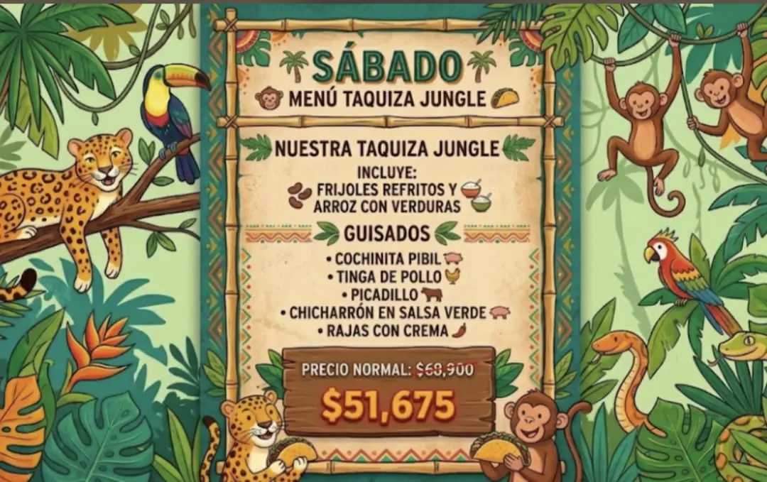 Menú Taquiza para fiesta infantil — Sábado, $51,675