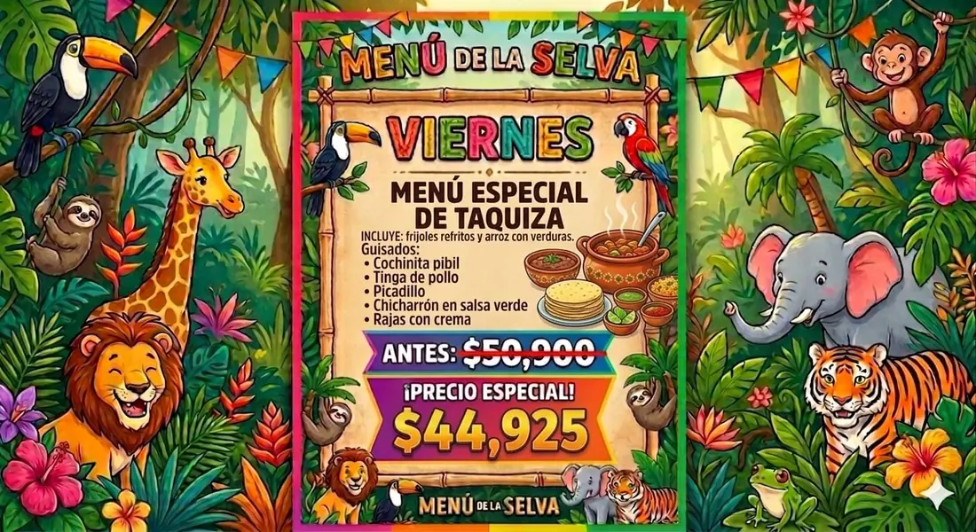 Menú Taquiza para fiesta infantil — Viernes, $44,925
